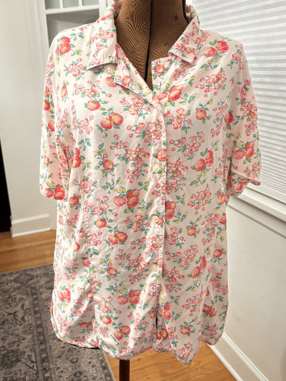 Liz Claiborne Lizwear Vintage Apple Print Rayon Button Up Shirt XL (2110)